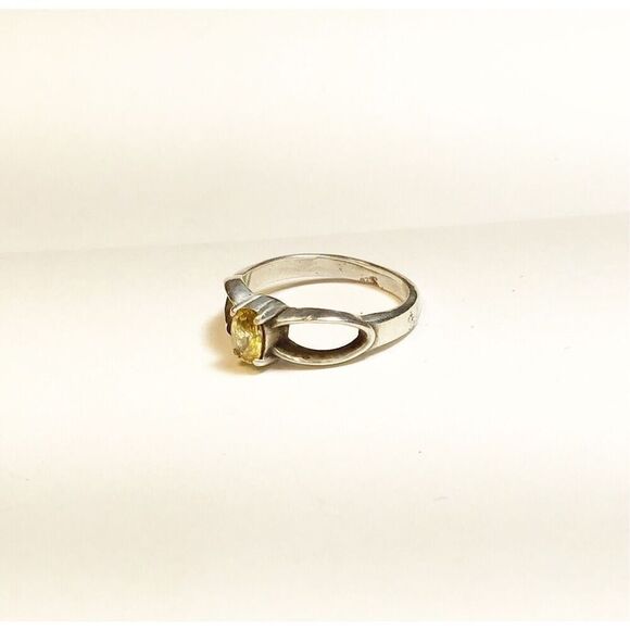 Ring, Sterling Silver Solitaire Ring, with Yellow CZ, NEW, Size 7, Handmade - Picture 5 of 7
